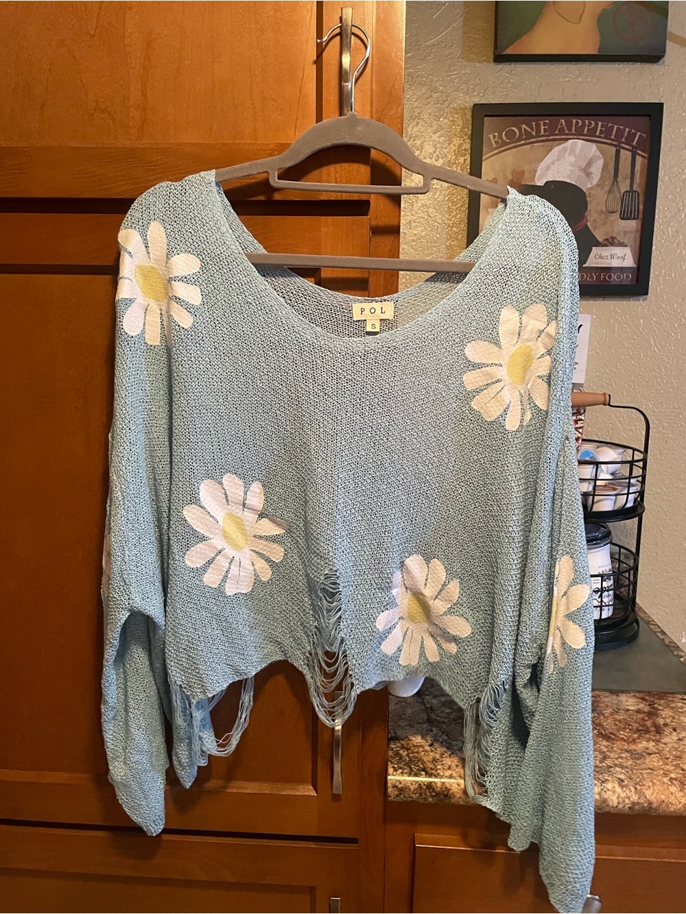 POL Light Blue Open Knit Sweater Top